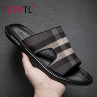 cyytl 2021 new summer men check design slippers outdoor beach walking sandals fashion casual shoes indoor open toe flip flops