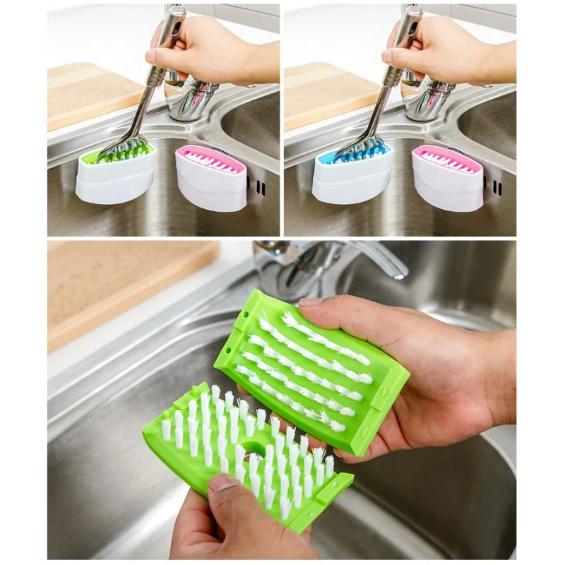 Inside The Sink Spoon Fork Chopsticks Knives Washing Brush Kitchen Cutlery Cleaner Flatware Silverware Scrubber With Suction Cup | Дом и сад