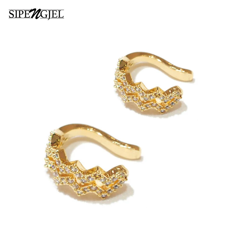 

SIPENGJEL Fashion Shiny Zircon Ear Cuff Clip Earrings Cartilage Fake Piercing Earrings For Women Earcuffs Jewelry 2021