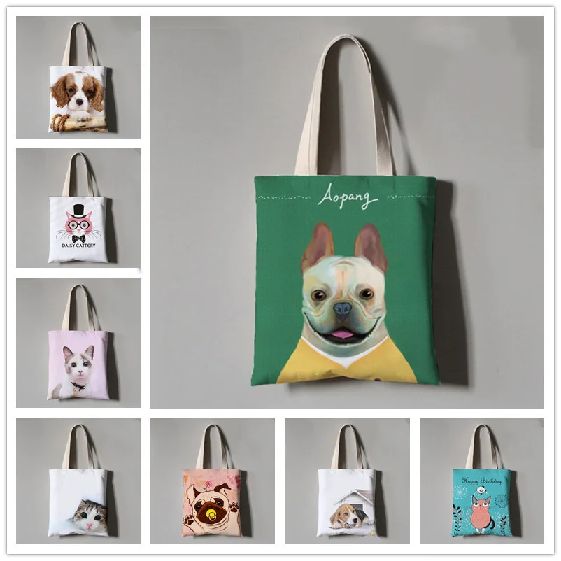 

Photo custom pet canvas bag custom cat and dog illustration photo logo creative printing art environmental protection one should