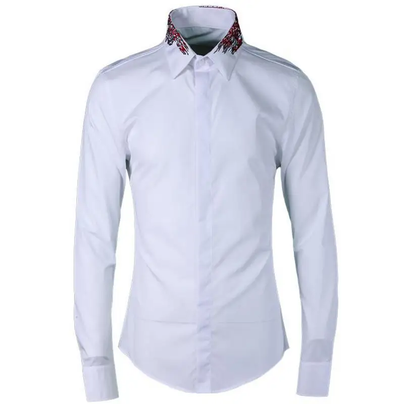 

Luxuy Exquisite Men Cotton Casual Mens Dress Plus Size 4xl Embroidered Collar Long Sleeve Shirts Man