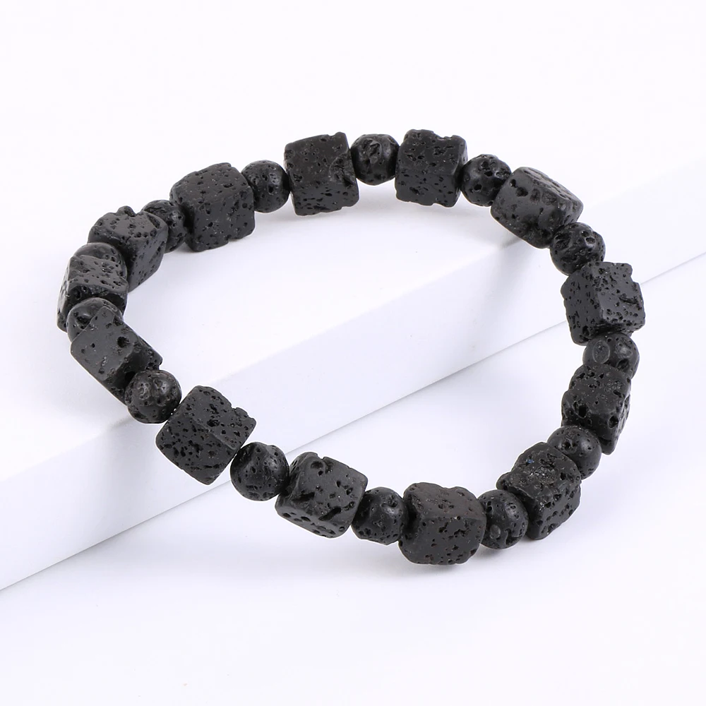 Мужские Круглые бусины из натурального камня вулканической черной лавы круглые