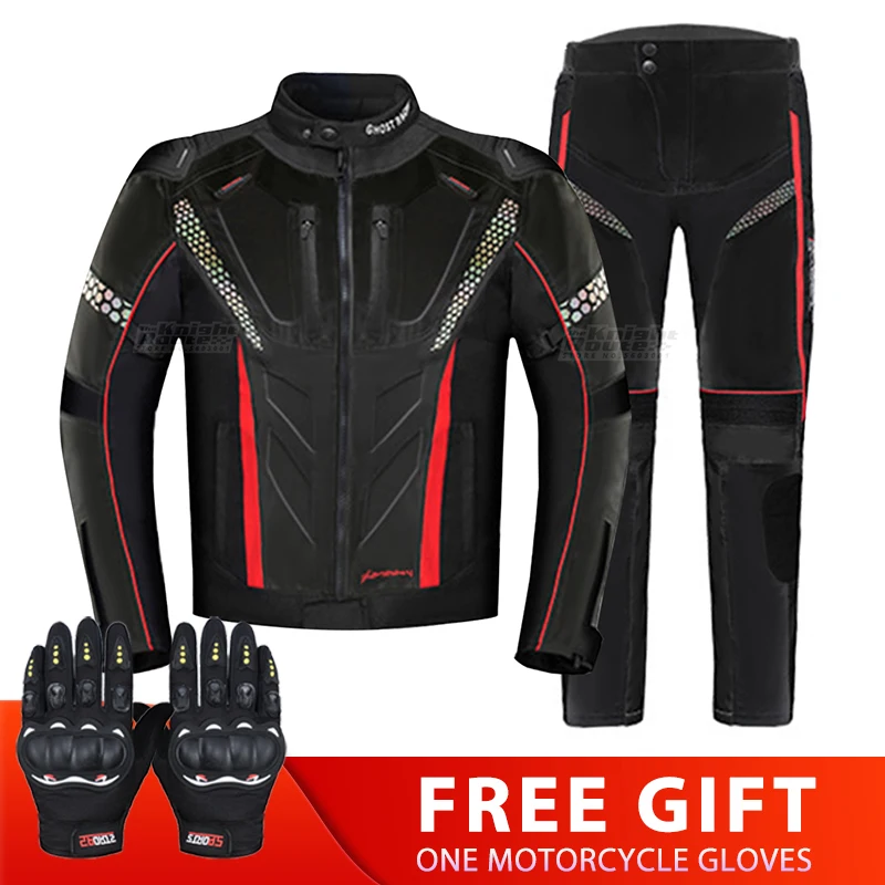 

Черная мотоциклетная куртка, костюм с брюками, летняя и зимняя защита тела, защитное снаряжение, ветрозащитная куртка для мотокросса, защит...