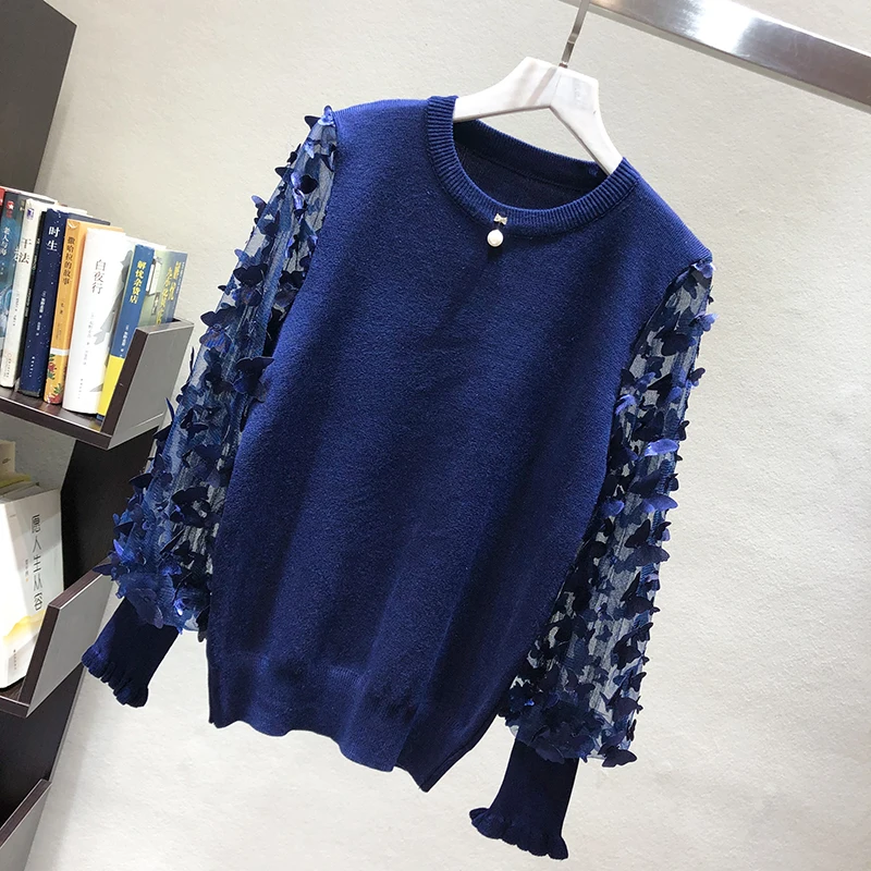 Осенний женский свитер с объемным рукавом в виде бабочки Женский вязаный