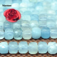 mamiam natural a blue aquamarine faceted square charm beads 4 5mm stone bracelet necklace diy jewelry making gift design