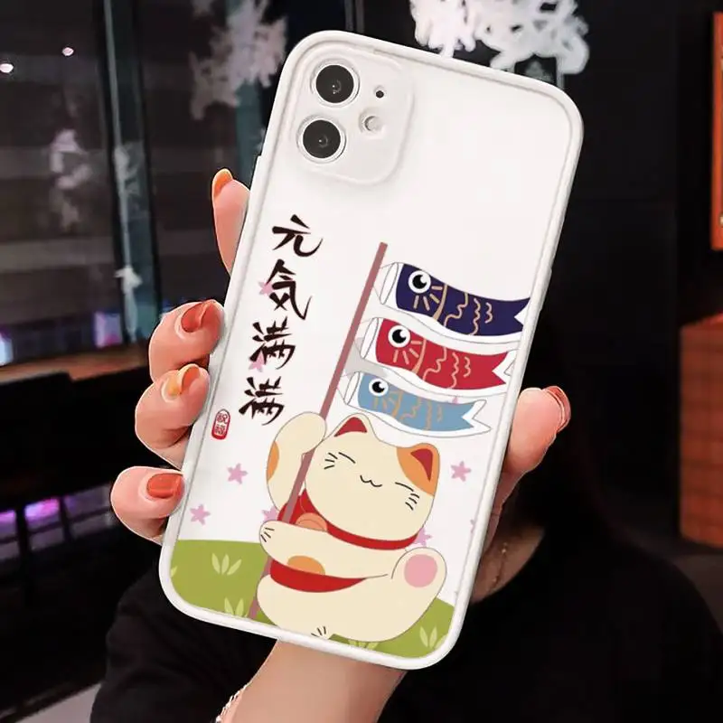 

Koi Fish Cherry Blossom Lucky Cat Phone Cases Matte Transparent for iPhone 7 8 11 12 s mini pro X XS XR MAX Plus cover funda