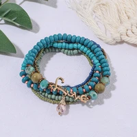 hanjing boho multilayer beads charm bracelets for women pulsera bohemian crystal love bracelet set fashion female jewelry