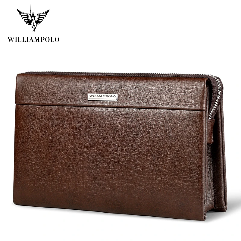 Мужской Длинный кошелек из натуральной кожи WilliamPOLO Большой Вместительный клатч