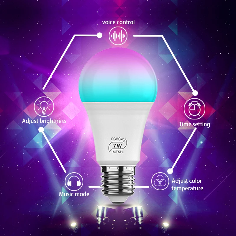 Смарт светильник с регулируемой яркостью Bluetooth Светодиодная лампа E27 меняющая
