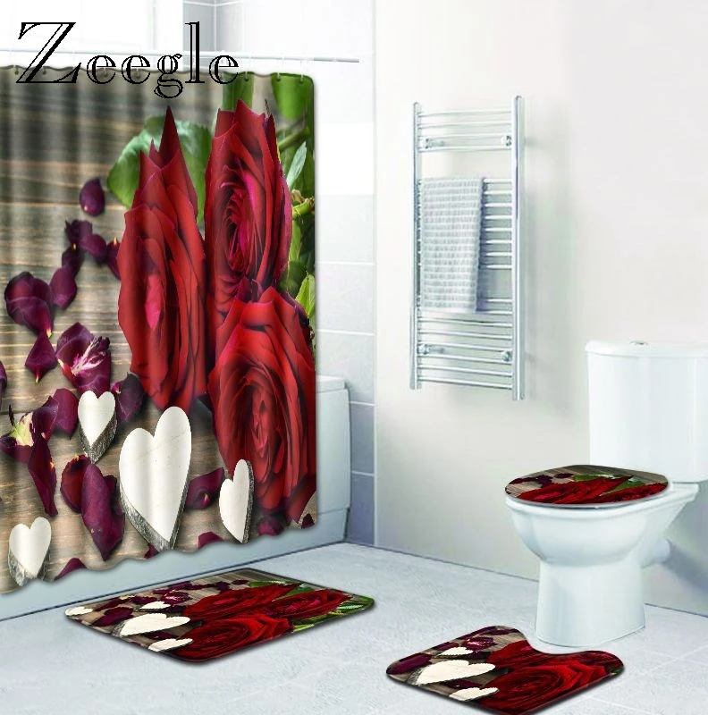 

Zeegle розовый узор Коврик для ванной комнаты Набор 4 шт. коврик для туалета микрофибра коврик для двери Быстросохнущий коврик нескользящий ко...