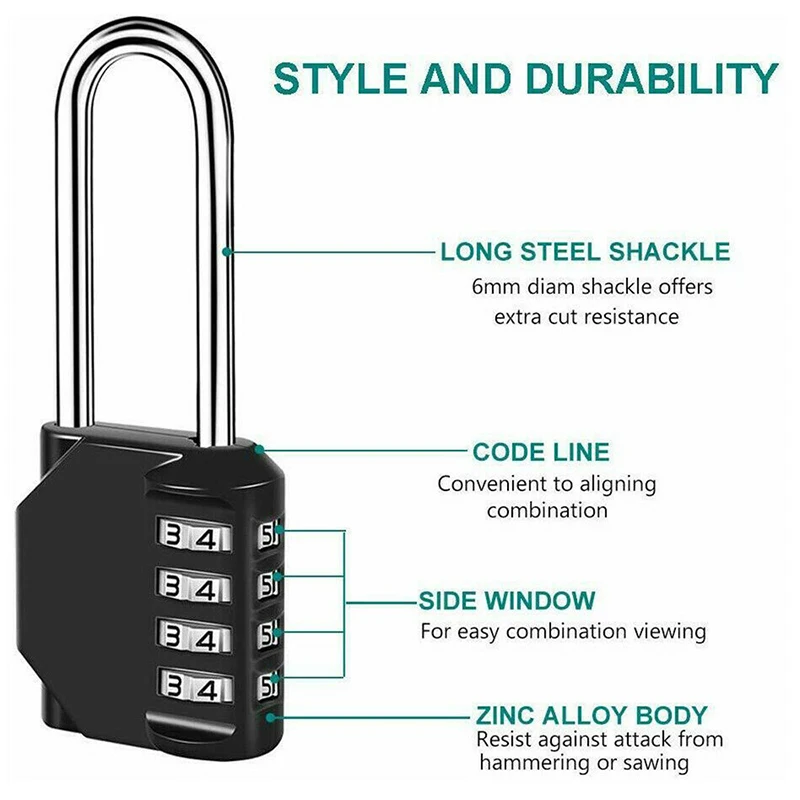Long Padlock High Security 4 Digit Pad Lock Outdoor Travel Password For Luggage Suitcase Locker Waterproof | Обустройство дома