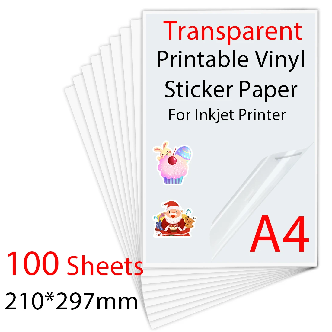 100Sheets A4 Transparent Printable Vinyl Sticker Paper 210*297mm Waterproof Self-Adhesive paper for For Inkjet Printer DIY Label