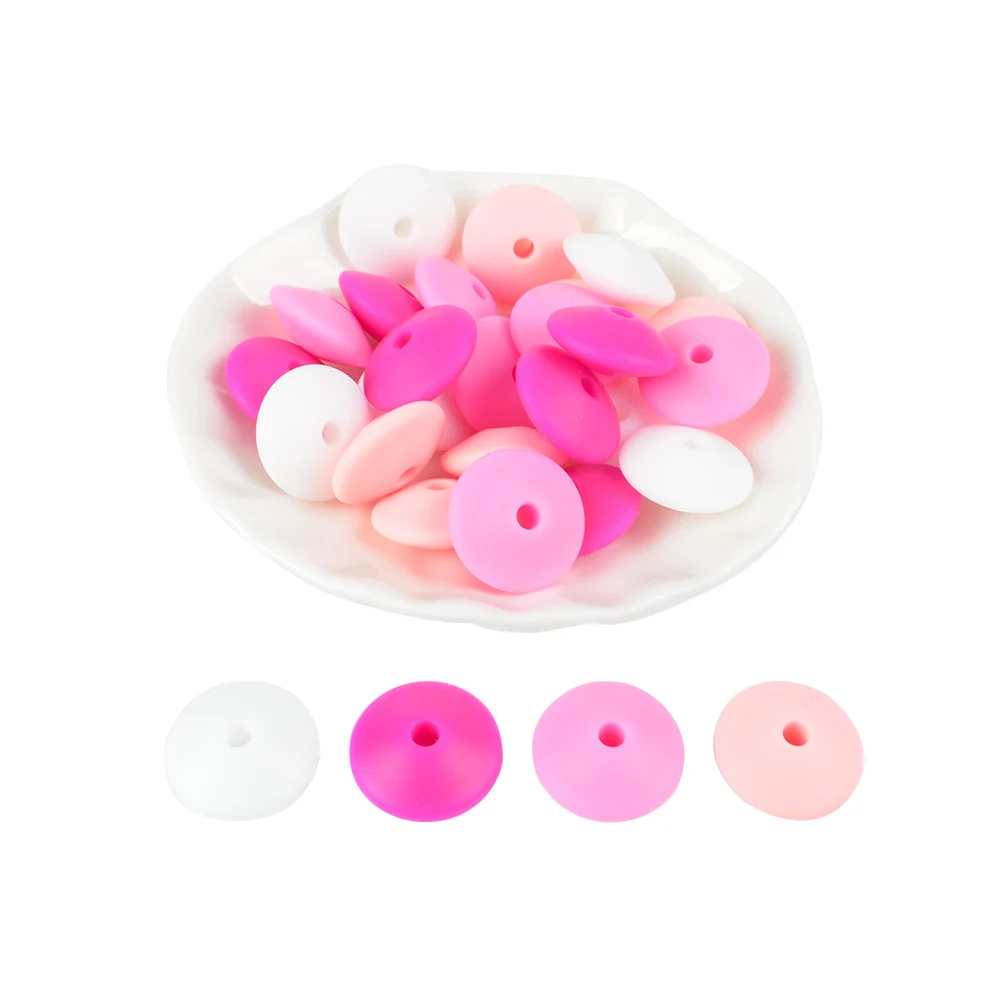 F 15MM 30pcs/lot Silicone lentil Beads Silicone BPA Free DIY Charms Newborn Nursing Accessory Teething Necklace Teething Toy - Цвет: F