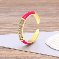 simple style enamel paved shiny cubic zircon fashion wedding ring women rainbow colorful opening adjustable dainty jewelry gift