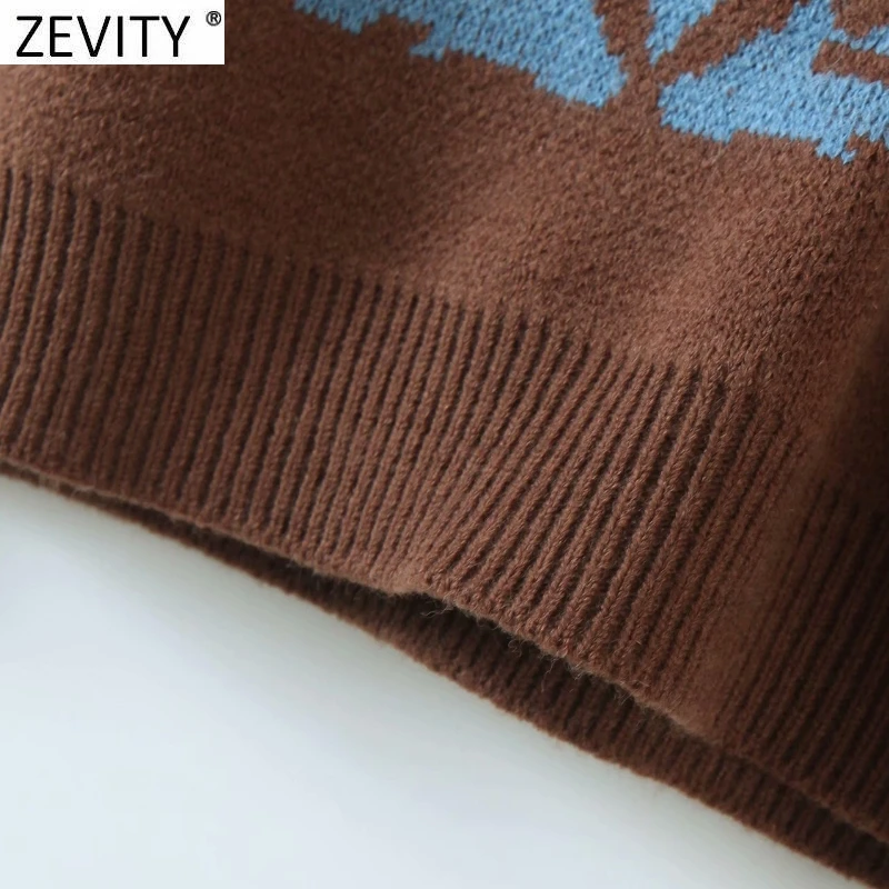 

Zevity Women Vintage Totem Flower Pattern V Neck Vest Female Retro Sleeveless Casual Jacquard WaistCoat Ladies Chic Tops S661