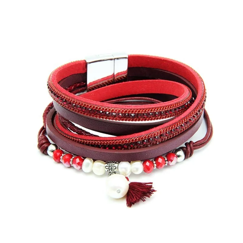 Новый плетеный кожаный браслет для женщин модный многослойный с магнитной