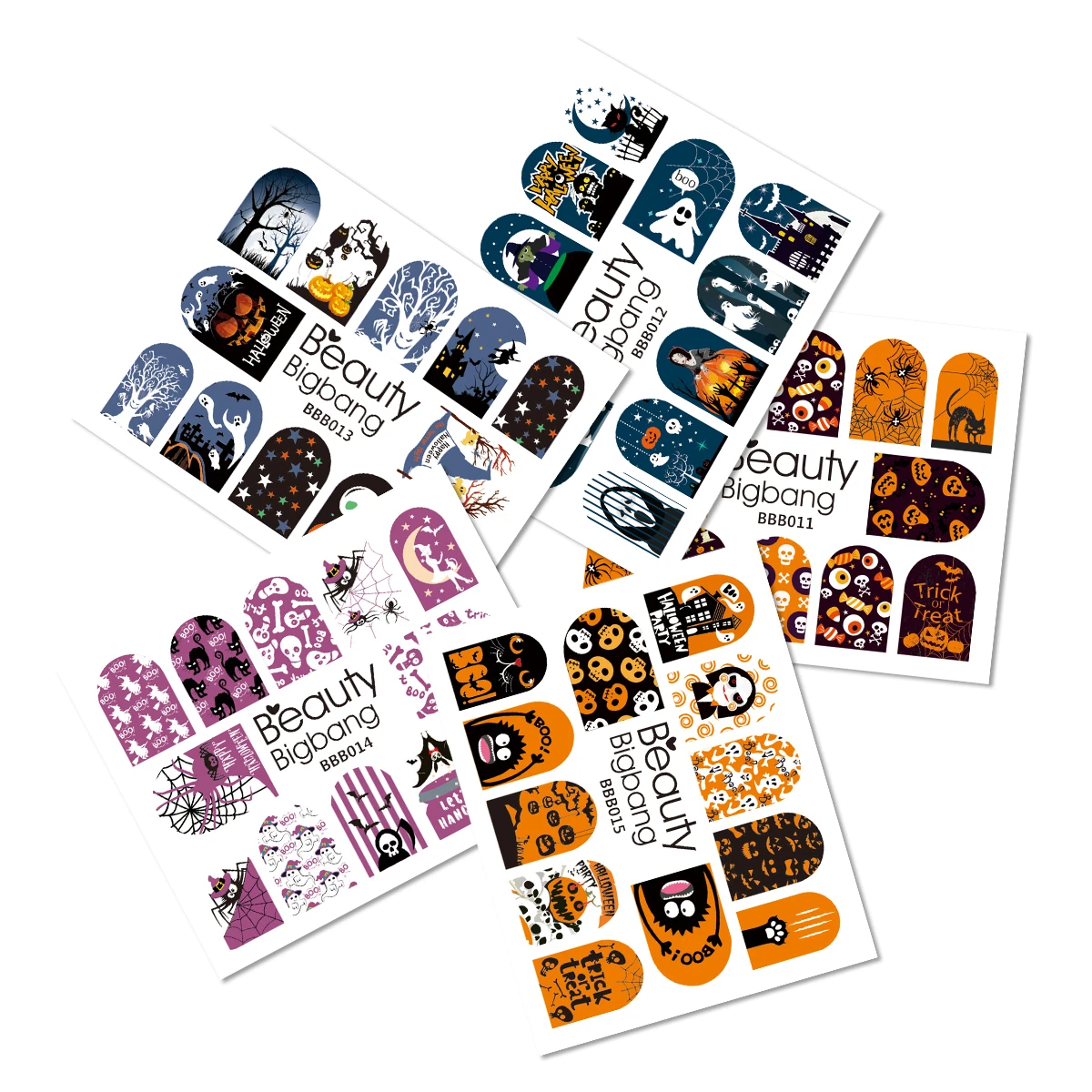 BEAUTYBIGBANG Водные Наклейки для ногтей Хэллоуин череп цветок Тыква волшебник