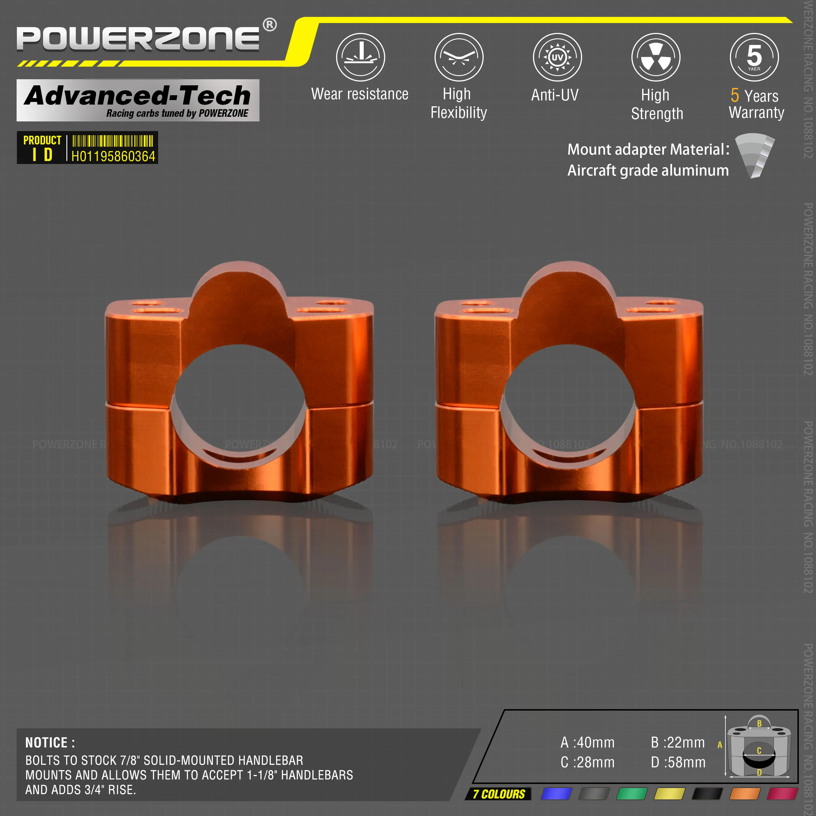 Алюминиевый тиски из металлического сплава для мотоцикла 22 мм 7/8 дюйма крепление