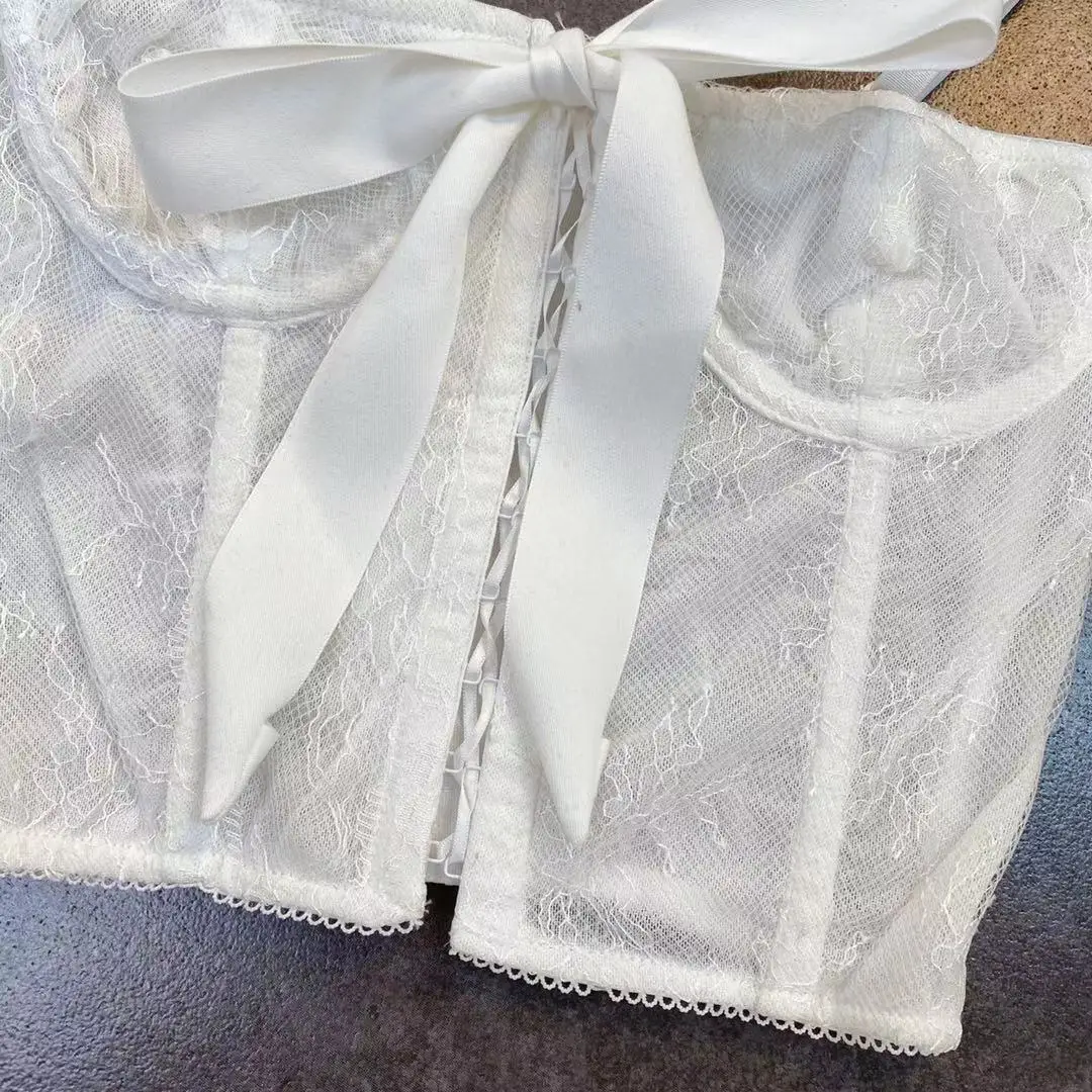 

ZCSMLL 2021 spring knitting Button Waist Sexy Lace Bow European and American bloggers women fashion vest