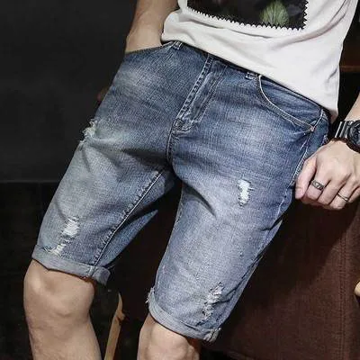 

Denim shorts men's summer thin section Korean version of the trend loose five points pants tide brand
