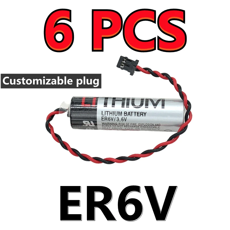 6 упаковок, оригинальный новый аккумулятор PLC ER6V ER6VC119A 3,6 в 2000 мАч с черной вилкой (настраиваемый штекер)