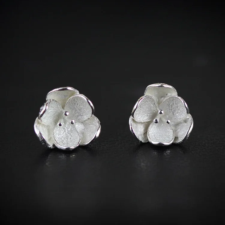 INATURE 925 пробы серебряные винтажные Креативные 3D цветочные серьги-гвоздики для женщин, хорошее ювелирное изделие - Окраска металла: Silver