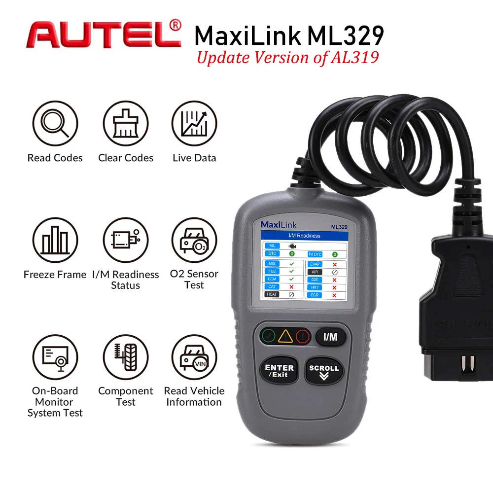 Autel MaxiLink ML329 OBD2 сканер Авто OBD 2 код ридер автомобильный диагностический инструмент с одним щелчком I/M ключ готовности pk AL319