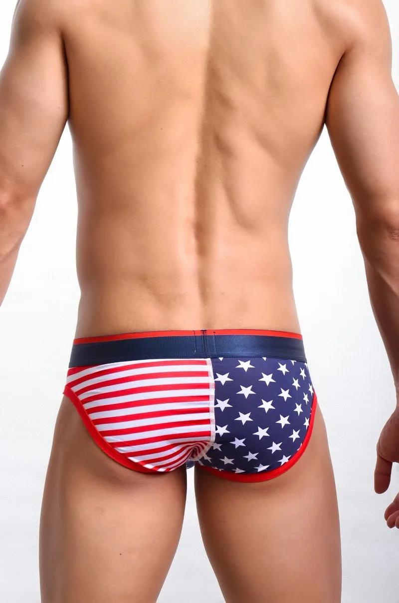 

1PCS Sexy Men Striped Stars U Pouch Gay Underwear Low Rise Waist USA Flag Printed Mens Briefs 95% Cotton Gay Wear