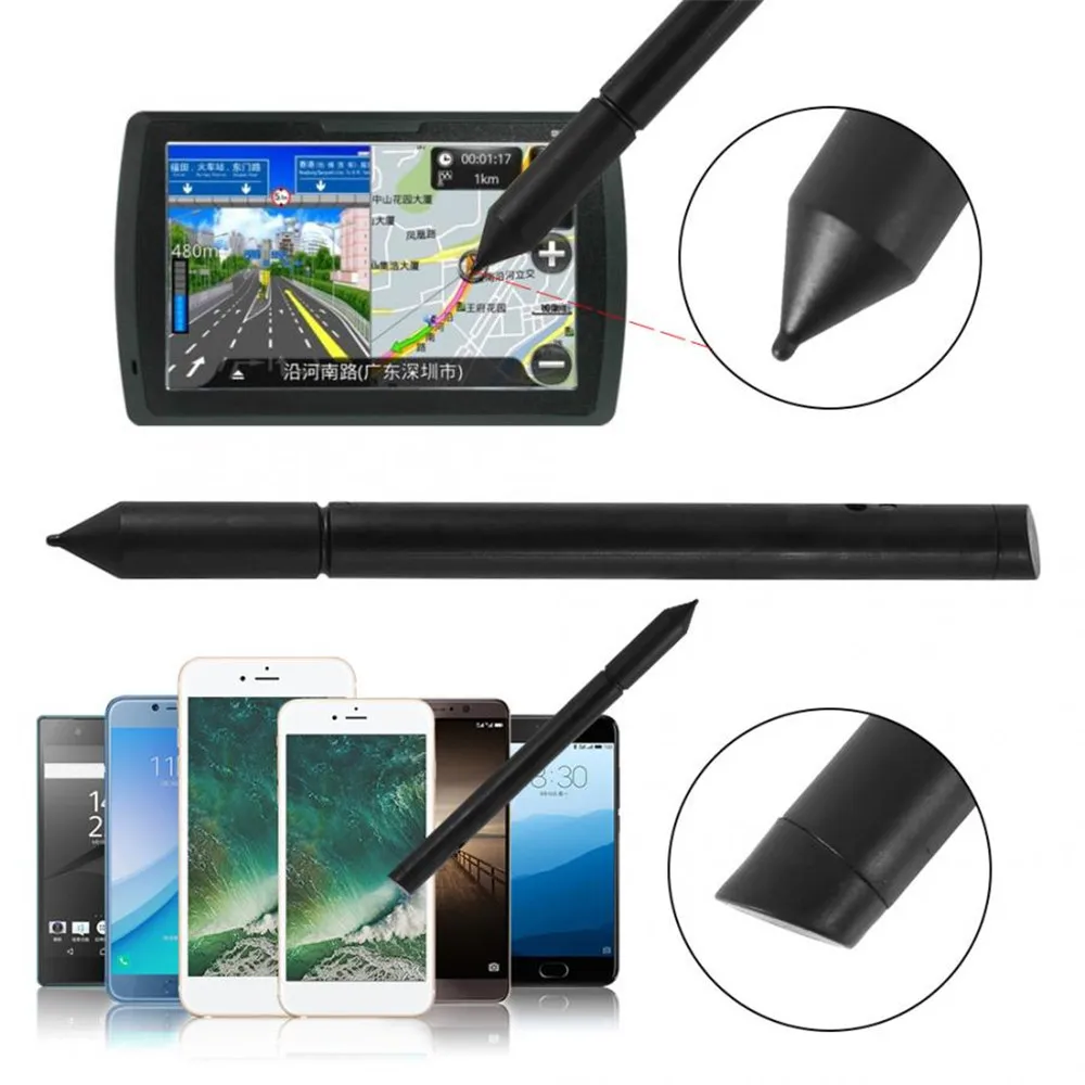 

2 in1 For iPhone iPad Tablet GPS Mobile Phone Universal Touchpen Black Rubber Resistive Capacitive Stylus Screen Touch Pen