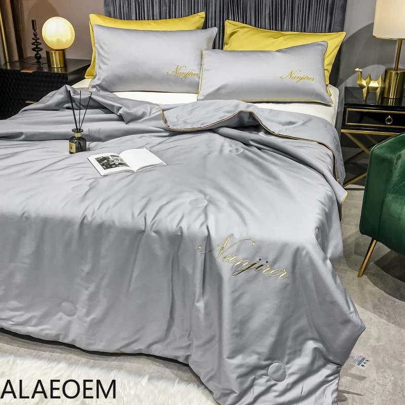 

Summer Quilted Air-conditioning Quilt Soft Washable Blanket Thin Silk Queen King Full Comforter Bed Cover Bedspread 200x230cm