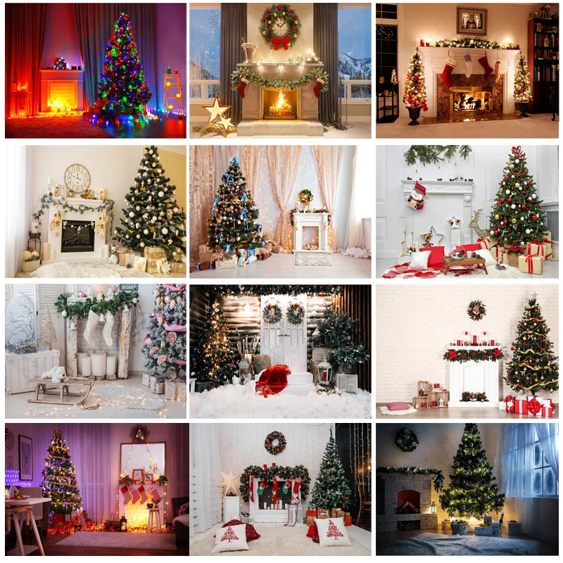 

SHENGYONGBAO Christmas Day Photography Backdrops Prop Christmas Tree Fireplace Photographic Background Cloth 21710CHM-003
