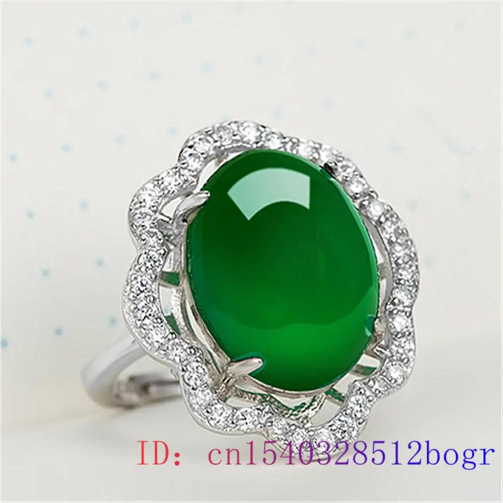 

Green Jade Ring Amulet Women Gemstone Men Crystal Fashion Natural Jewelry 925 Silver Chalcedony Gifts Charm Zircon