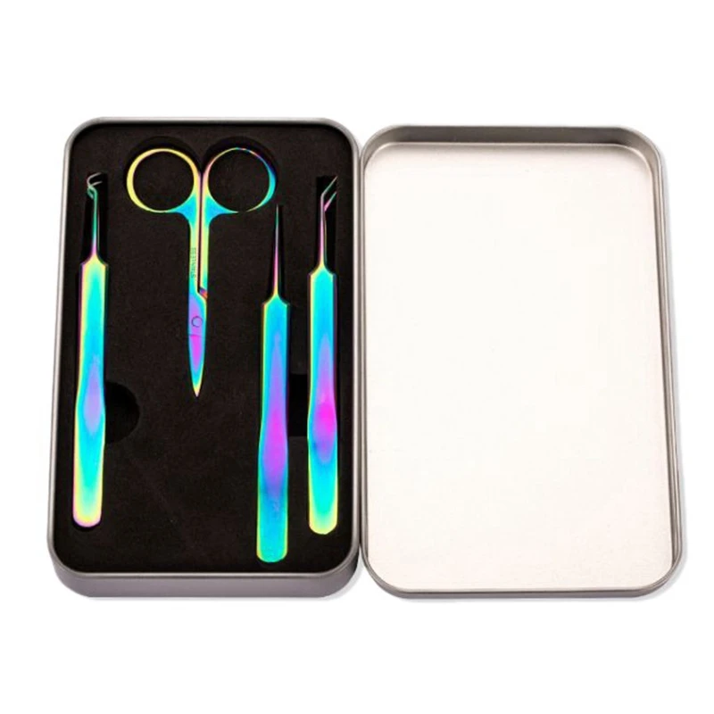 

4Pcs/Set Stainless Steel Tweezers Seven Color Color Titanium Straight Acne Hook Splinter Acne Clip Acne Pin Scissors