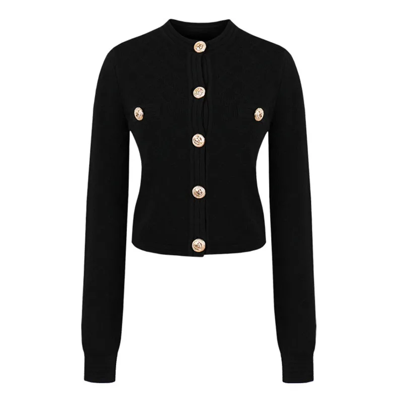Autumn Winter Metal Buttons Cardigan Women 2020 Elegant O-neck Long Sleeve Casual White/Black Knitted Sweater |