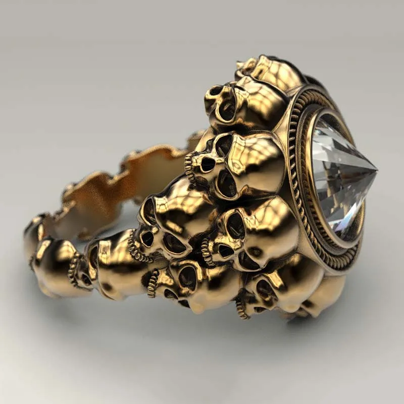 

Gothic Punk Skull Rings For Men Retro Skeleton Black Red Cone Male Ring Jewelry Biker Steampunk Rings Anillo Hombre Z3M478