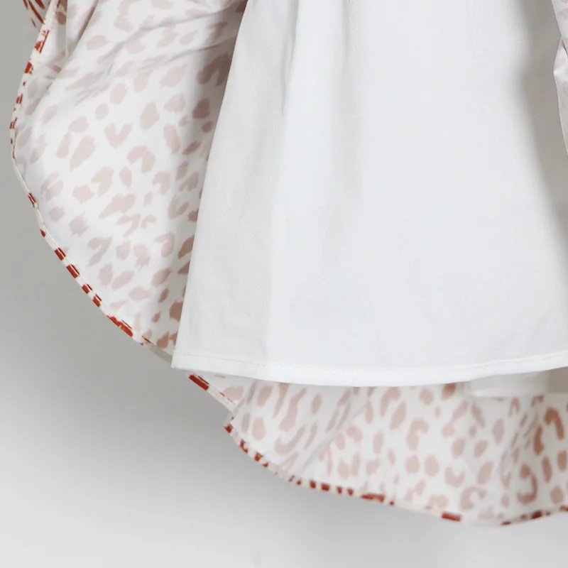 

Women Summer Leopard Dress Bowknot Lantern Sleeve High Waist Casual Ruffles Dress