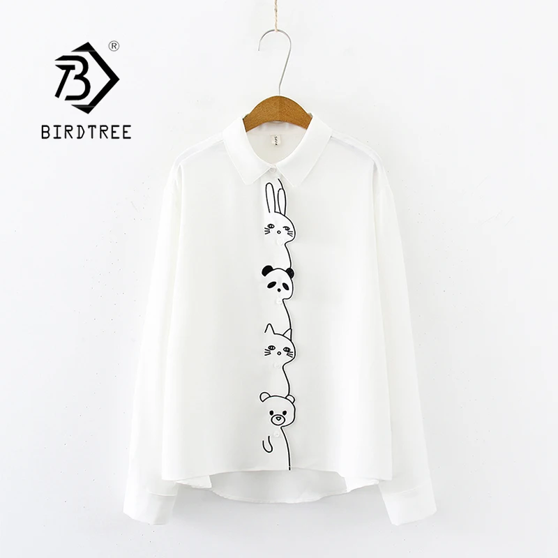 Женская хлопковая белая рубашка с вышивкой в виде кролика панды кошки медведя