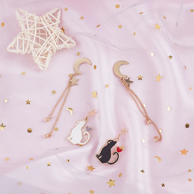 

Asymmetric Temperament Contracted Stars the Moon Stud Earrings Nifty Students Cute Cat Earrings Jewelry Accessories