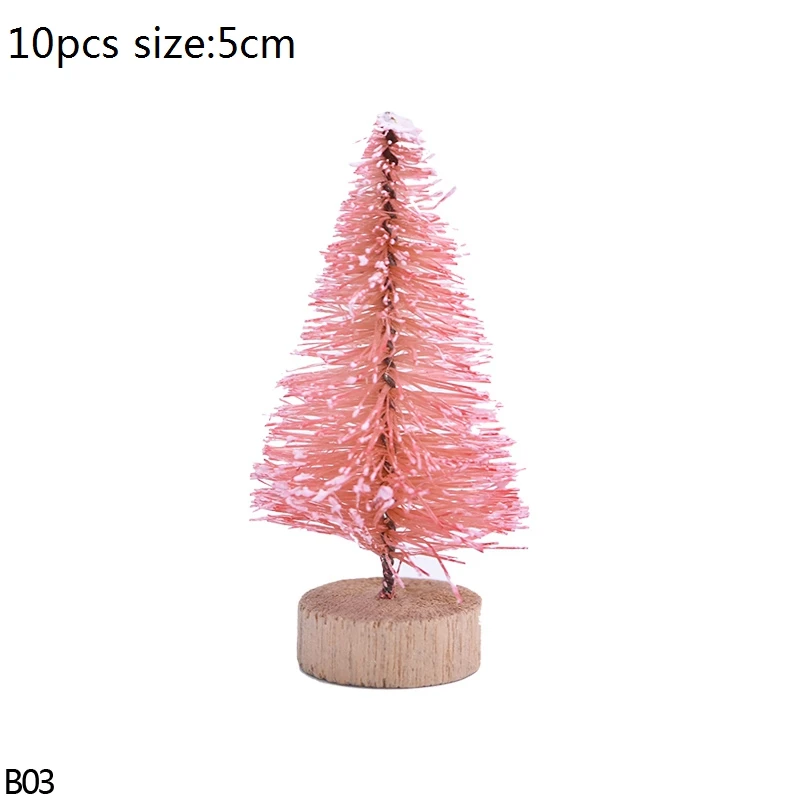 B03-5cm-10pcs pink Разноцветная белая зеленая искусственная мини-елка для детей DIY Деревянная Рождественская миниатюрная Рождественская елка настольное украшение сосны - Цвет: B03-5cm-10pcs pink