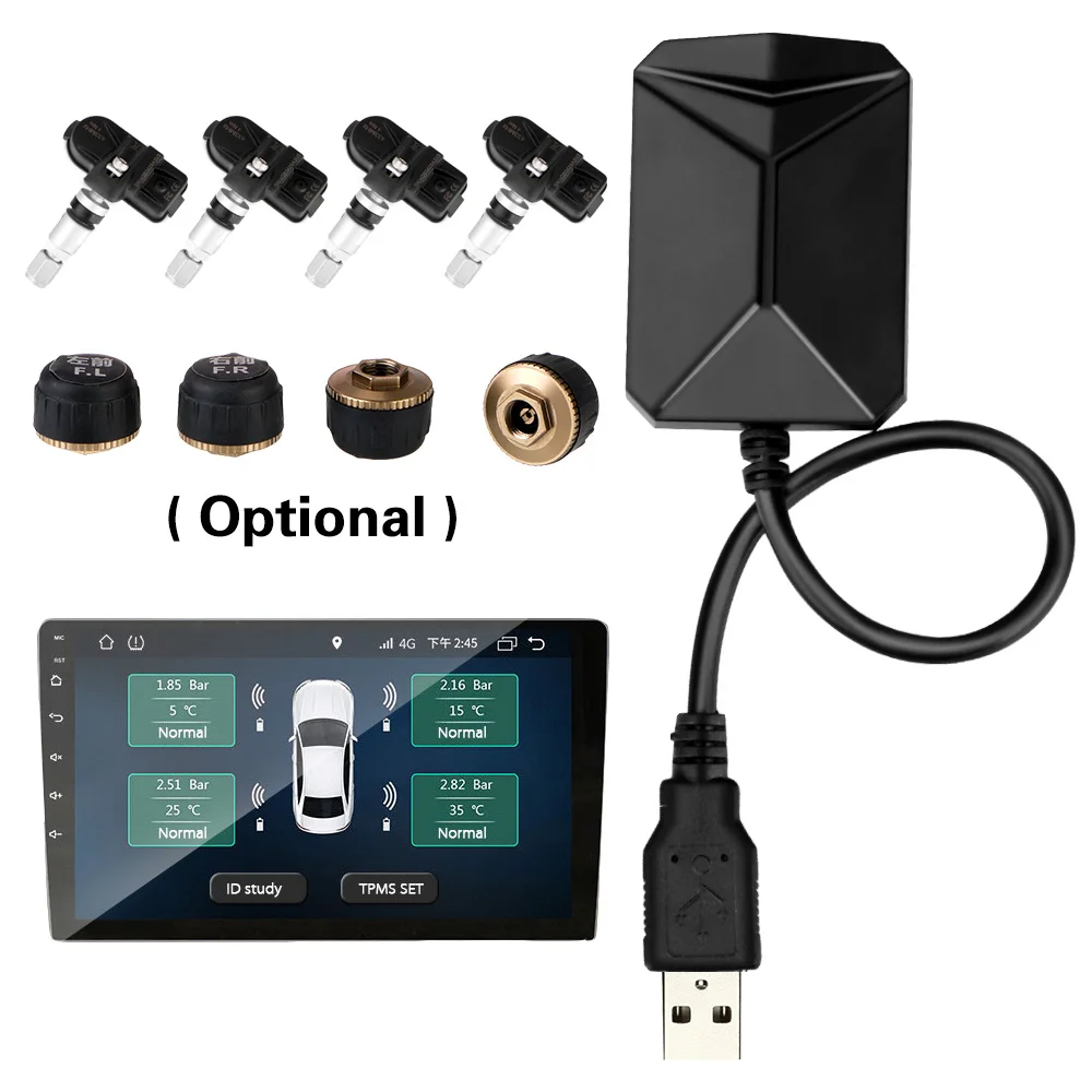 

Android Navigation Alarm System With 4 Sensors USB Android Car TPMS Wireless Transmission TPMS Tire Pressure Monitoring System