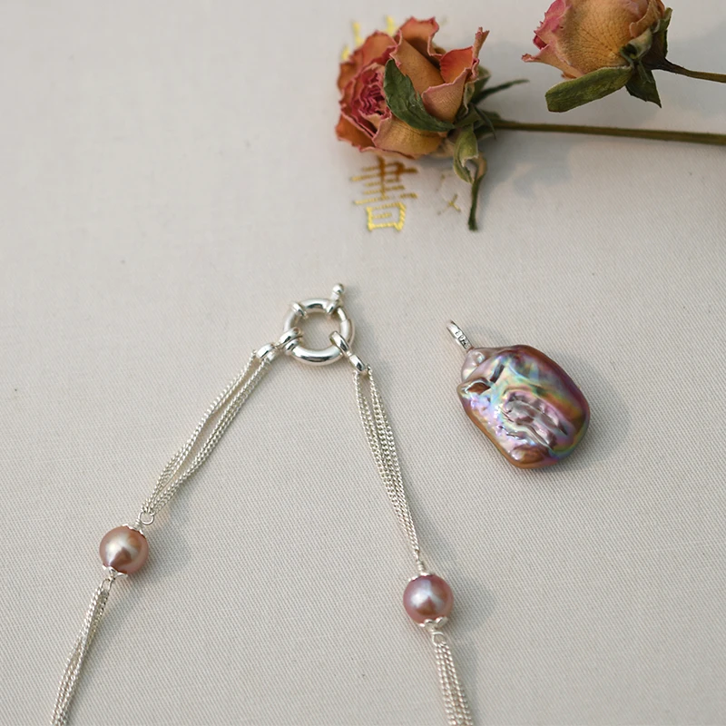 Женское ожерелье из серебра 925 пробы с натуральным пресноводным жемчугом |