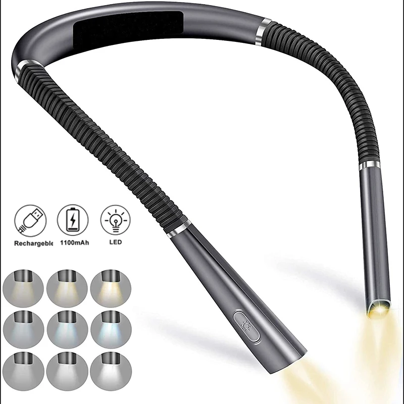 

3 Colors 8 LED Flexible Hanging Neck Light Reading Light Rechargeable Book Light for Reading Knitting Camping Repairing Running