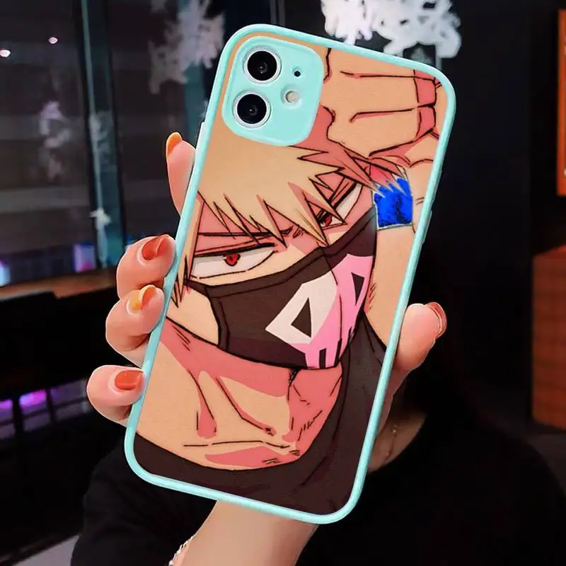 

Katsuki bakugo my hero academia Phone Case For iPhone 12 11 Mini Pro XR XS Max 7 8 Plus X Matte transparent blue Back Cover