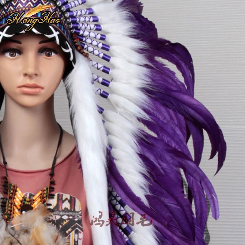 Индийский головной убор с перьями копия фиолетового головного убора костюмы
