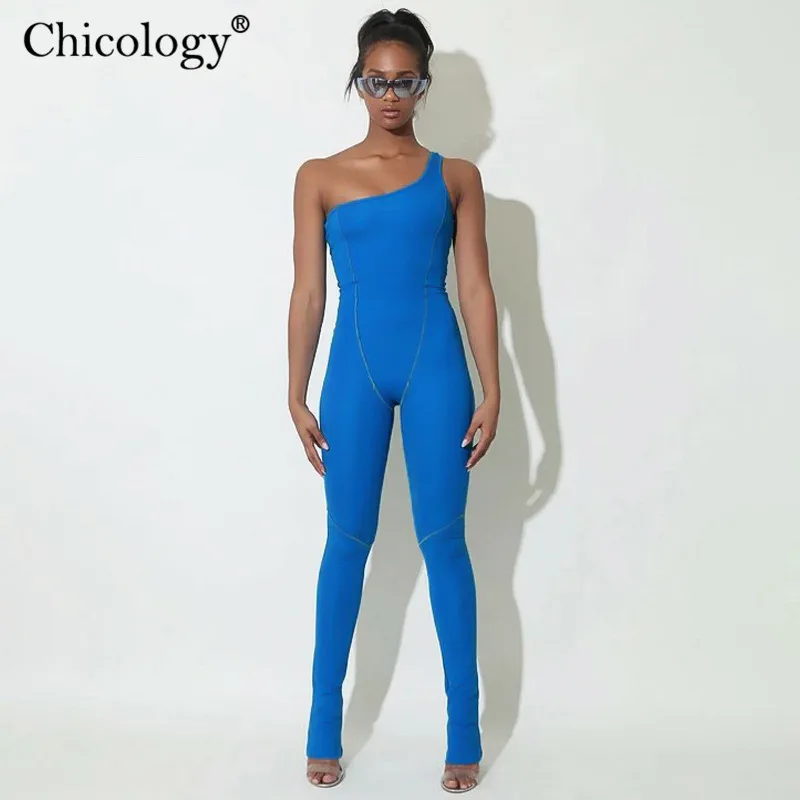 Chicology спортивный комбинезон с одним плечом длинные штаны в полоску облегающая