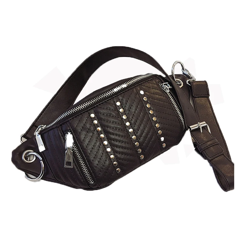 Модная поясная сумка с заклепками для женщин Женская кожаная нагрудная телефона