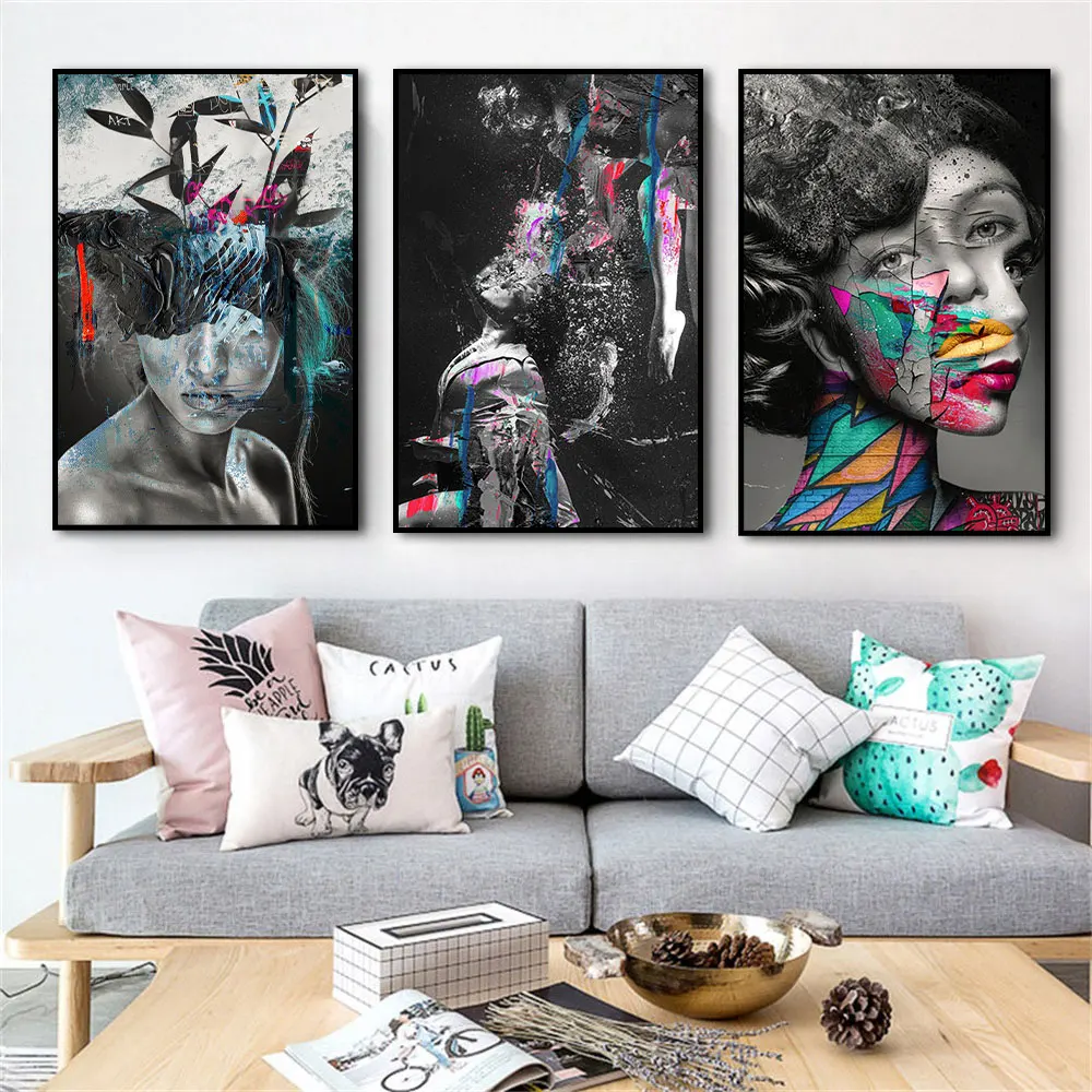 

Abstract Graffiti Girl Poster Colorful Woman Pop Art Portrait Print Canvas Painting Wall Picture For Living Room Home Decor