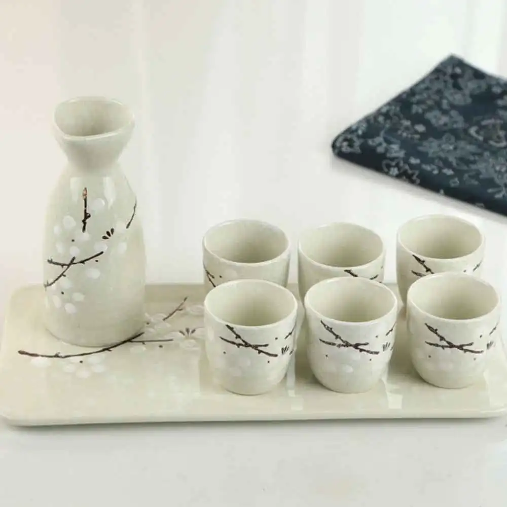 

1 Set of Japanese Style Sake Set Sake Cup Sake Bottle Cup Ceramic Sake Warm Pot Light Green