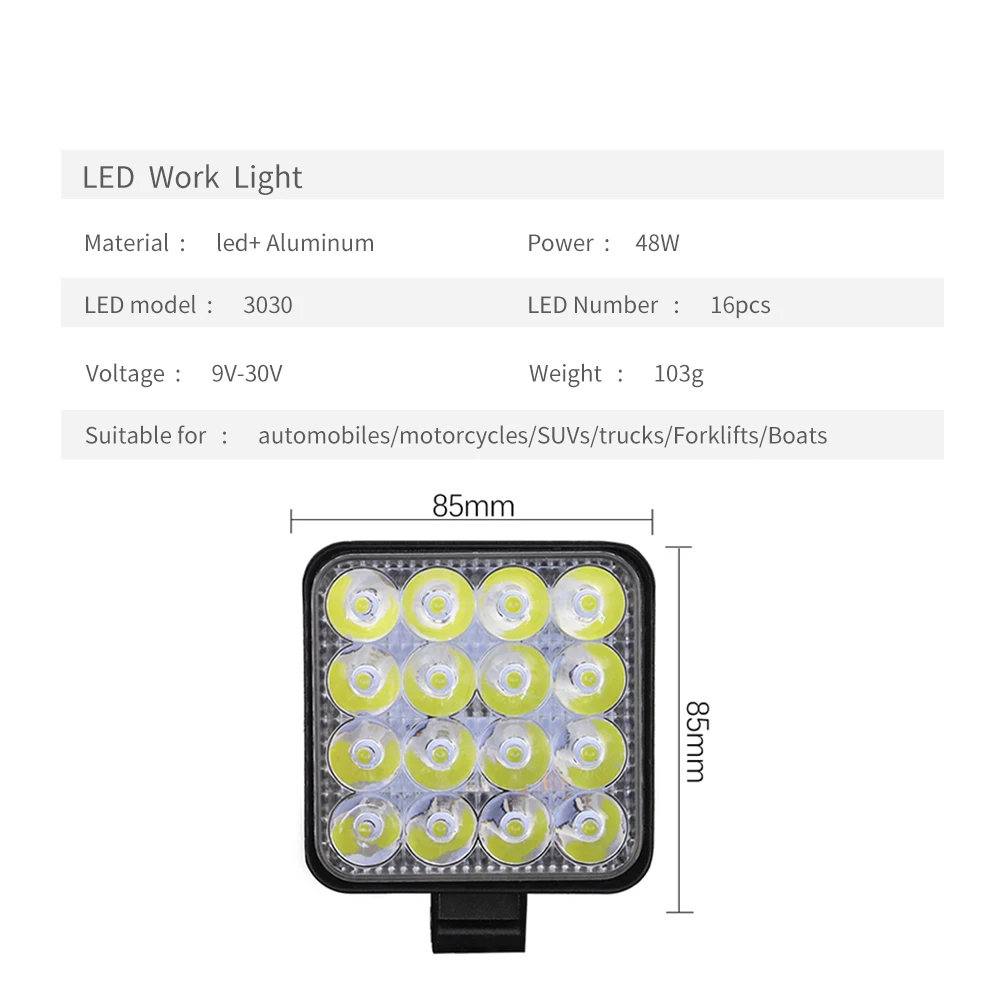 

IP67 Work Lights Replacement 110x110x37mm Tools 42mm 48W Aluminum alloy