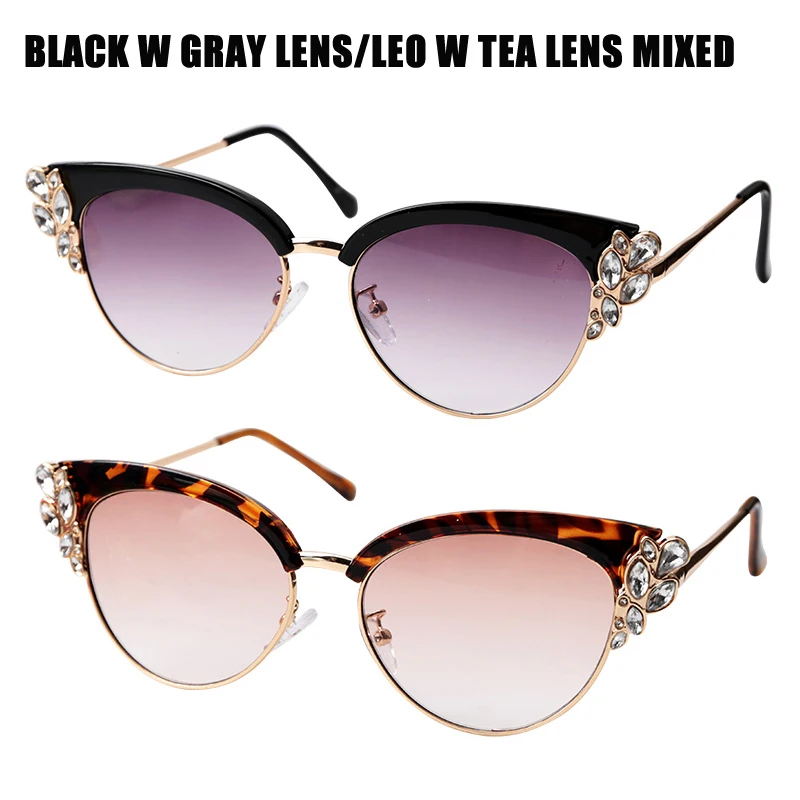 Gray Tea Len Mix SOOLALA, стразы, кошачий глаз, очки для чтения, женские, модные, Дамские очки, оправа для пресбиопии, очки для чтения w/чехол+ от 0,5 до 4,0 - Цвет оправы: Gray Tea Len Mix